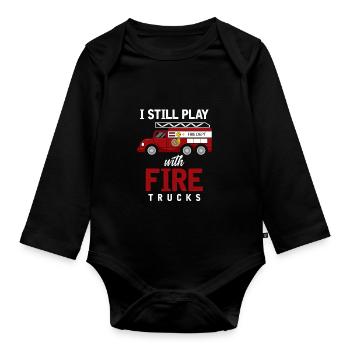 Pompier pompier rouge vintage voiture héros - Body Bébé bio manches longues - noir - Devant