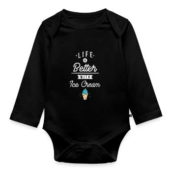 La vie est meilleure avec un ami de vacances d'été de crème glacée - Body Bébé bio manches longues - noir - Devant