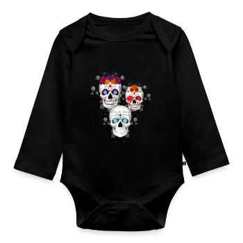 women sugar skull cinco de mayo all stars - Baby Bio-Langarm-Body - Schwarz - Vorne