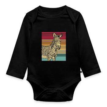 Zebra Retro Geschenk Tier Natur Safari Streifen. - Baby Bio-Langarm-Body - Schwarz - Vorne
