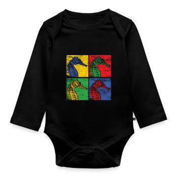Hippocampe hippocampe poisson mer océan cadeau - Body Bébé bio manches longues - noir - Devant