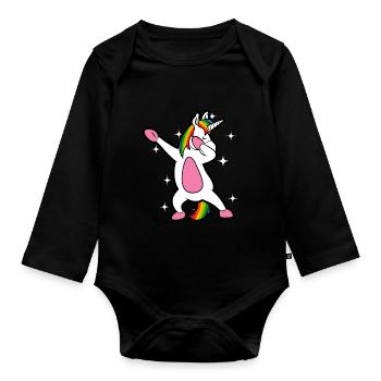 Danser, licorne, danse, arc-en-ciel, tamponner - Body Bébé bio manches longues - noir - Devant