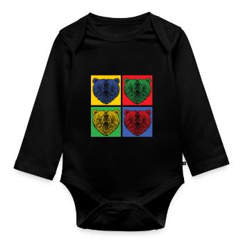 Bär Tier Raubtier bunt popart - Geschenk Idee - Baby Bio-Langarm-Body - Schwarz - Vorne