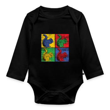 Squirrel nuts forest tree animal gift vintage - Organic Longsleeve Baby Bodysuit - black - Front