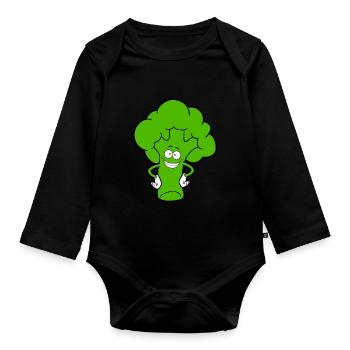 Broccoli Funny vegetables - Organic Longsleeve Baby Bodysuit - black - Front