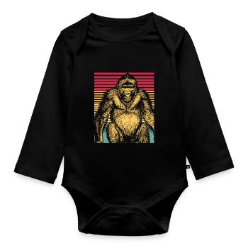 Monkey primate gorilla chimpanzee animal zoo zoo - Organic Longsleeve Baby Bodysuit - black - Front