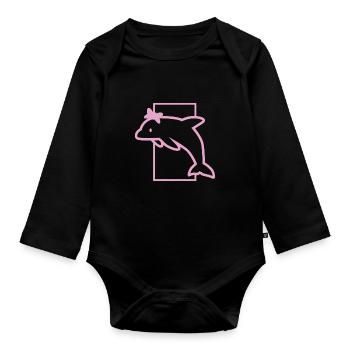 Maedchen gift dolphin bow pink pink party - Organic Longsleeve Baby Bodysuit - black - Front
