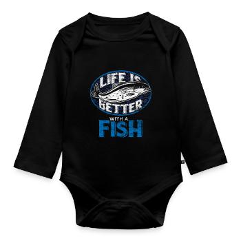 Fisch Angeln Fischer Angler Tier Natur Geschenk - Baby Bio-Langarm-Body - Schwarz - Vorne