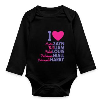 I Heart 1D - Organic Longsleeve Baby Bodysuit - black - Front