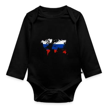 Carte du monde Russie - Body Bébé bio manches longues - noir - Devant