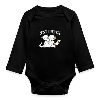 Beste Freunde Katzen Motiv Mietzekatze Kätzchen - Baby Bio-Langarm-Body - Schwarz - Vorne