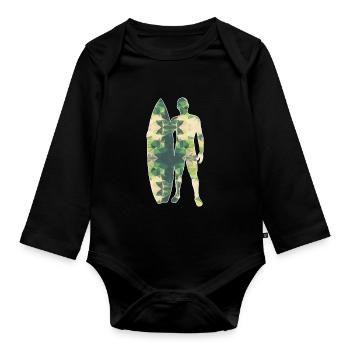 Polygon Surfer green - Organic Longsleeve Baby Bodysuit - black - Front