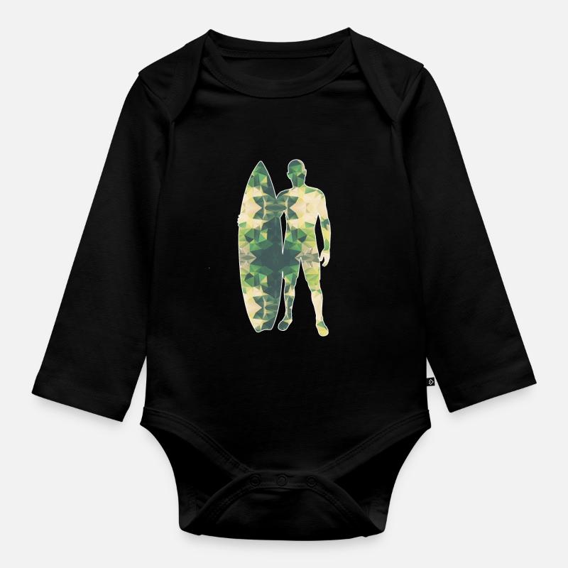 Polygone surfeur vert - Body Bébé bio manches longues - noir