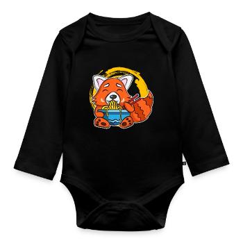 Ramen Life Motiv Waschbär Motiv Shirt Ramen Noodle - Baby Bio-Langarm-Body - Schwarz - Vorne