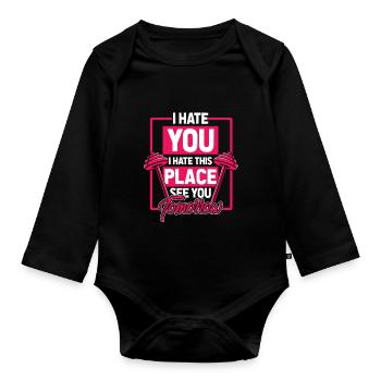 Gym weights weights dumbbells woman workout - Organic Longsleeve Baby Bodysuit - black - Front