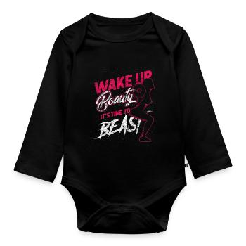Sportswoman strength training bodybuilder beast training - Organic Longsleeve Baby Bodysuit - black - Front