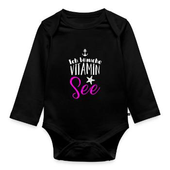 Need Vitamin Lake Anchor Holiday Gift Idea - Organic Longsleeve Baby Bodysuit - black - Front