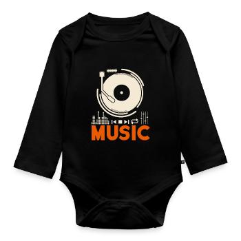 Musique Music Record Lecteur DJ cadeau - Body Bébé bio manches longues - noir - Devant