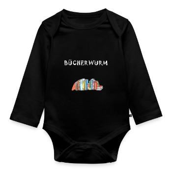Buch Buch Bücher Bücher lesen Bücherwurm Buch - Baby Bio-Langarm-Body - Schwarz - Vorne