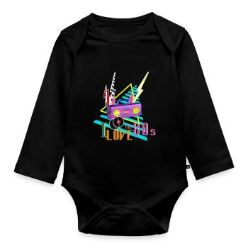 I LOVE THE 80s I love the 80s party stereo - Organic Longsleeve Baby Bodysuit - black - Front