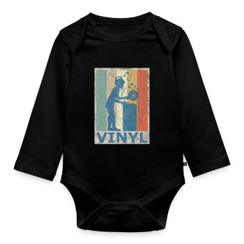 Rétro Vintage Style DJ Deejee Vinyle Disque - Body Bébé bio manches longues - noir - Devant