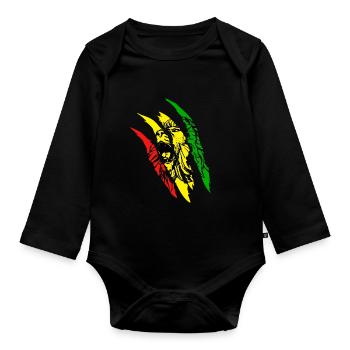Lion Of Judah Reggae Musik Rastafari Jamaika Löwe - Baby Bio-Langarm-Body - Schwarz - Vorne