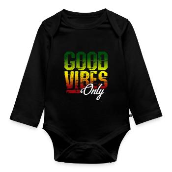 Good Vibes Only - Reggae Musik Jamaika Rasta Dub - Baby Bio-Langarm-Body - Schwarz - Vorne