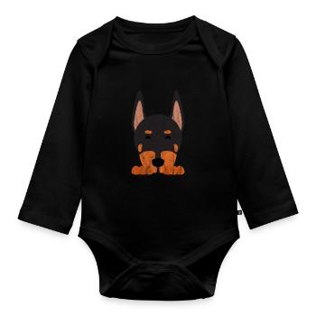Netter Tier-Hund - Baby Bio-Langarm-Body - Schwarz - Vorne
