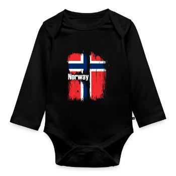 Norwegen Flagge - Baby Bio-Langarm-Body - Schwarz - Vorne