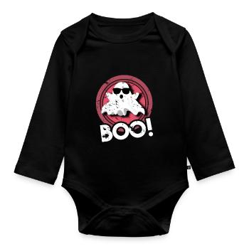 Boo gift Halloween spirit - Organic Longsleeve Baby Bodysuit - black - Front