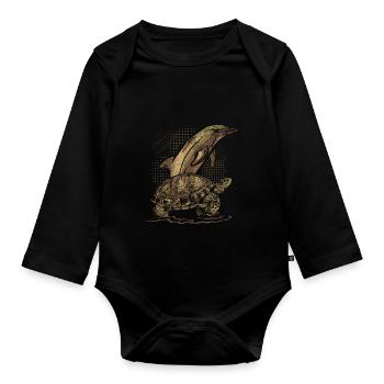Schildkröte und Delphin - Baby Bio-Langarm-Body - Schwarz - Vorne