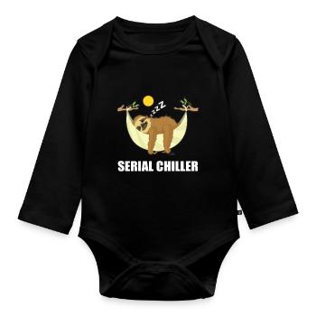 Faultier Serien Chiller Serial Chiller Cartoon - Baby Bio-Langarm-Body - Schwarz - Vorne