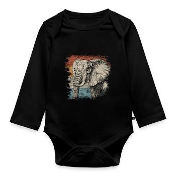 éléphant - Body Bébé bio manches longues - noir - Devant