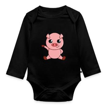 Animaux de dessin animé mignon - cochon - Body Bébé bio manches longues - noir - Devant