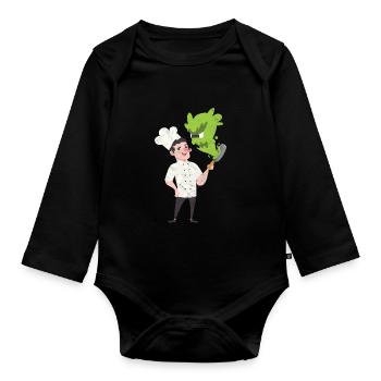 Chef Chef Pan Cadeau Cadeau Comique Chef Chapeau Monstre - Body Bébé bio manches longues - noir - Devant