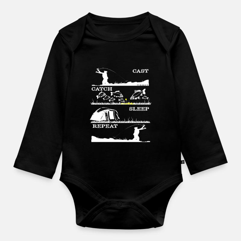 jeter attraper dormir répéter carpe pêche à la carpe - Body Bébé bio manches longues - noir
