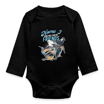 Nom 3 et nous pouvons être amis - Observation des oiseaux - Body Bébé bio manches longues - noir - Devant