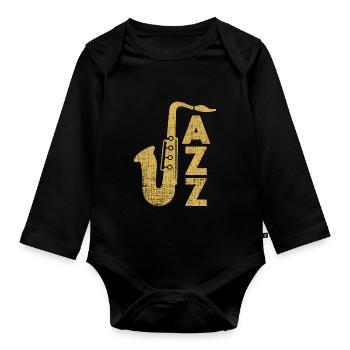 Jazz Saxophone Gift Musician Christmas - Organic Longsleeve Baby Bodysuit - black - Front