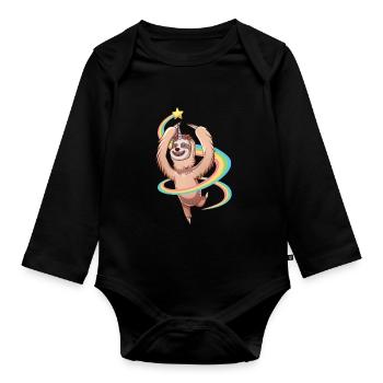 Dancing slothorn sloth - Organic Longsleeve Baby Bodysuit - black - Front