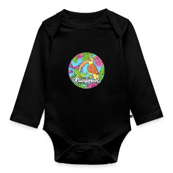Rainforest tropics environmental protection pelican jungle - Organic Longsleeve Baby Bodysuit - black - Front