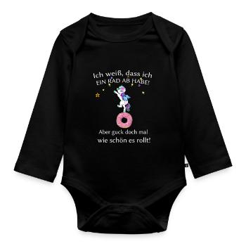 Ich weiß dass ich ein Rad ab habe! aber guck doch - Baby Bio-Langarm-Body - Schwarz - Vorne