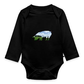 Cool pig motif as a gift idea - Organic Longsleeve Baby Bodysuit - black - Front
