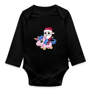 Santa Licorne de Noël cadeau fille - Body Bébé bio manches longues - noir - Devant