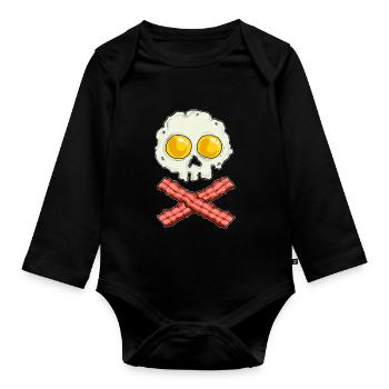 Oeufs avec bacon skull crâne petit-déjeuner squelette - Body Bébé bio manches longues - noir - Devant