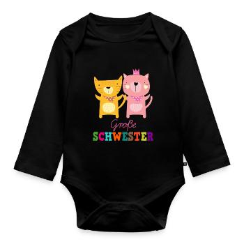 Große Grosse Schwester Katzen Katze T-Shirt - Baby Bio-Langarm-Body - Schwarz - Vorne