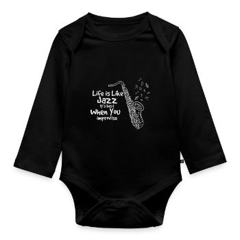 Saxophon - Baby Bio-Langarm-Body - Schwarz - Vorne