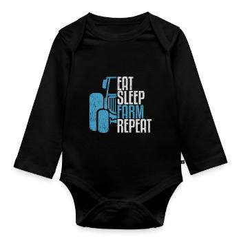 Eat Sleep Farm Repeat tractor saying gift - Organic Longsleeve Baby Bodysuit - black - Front