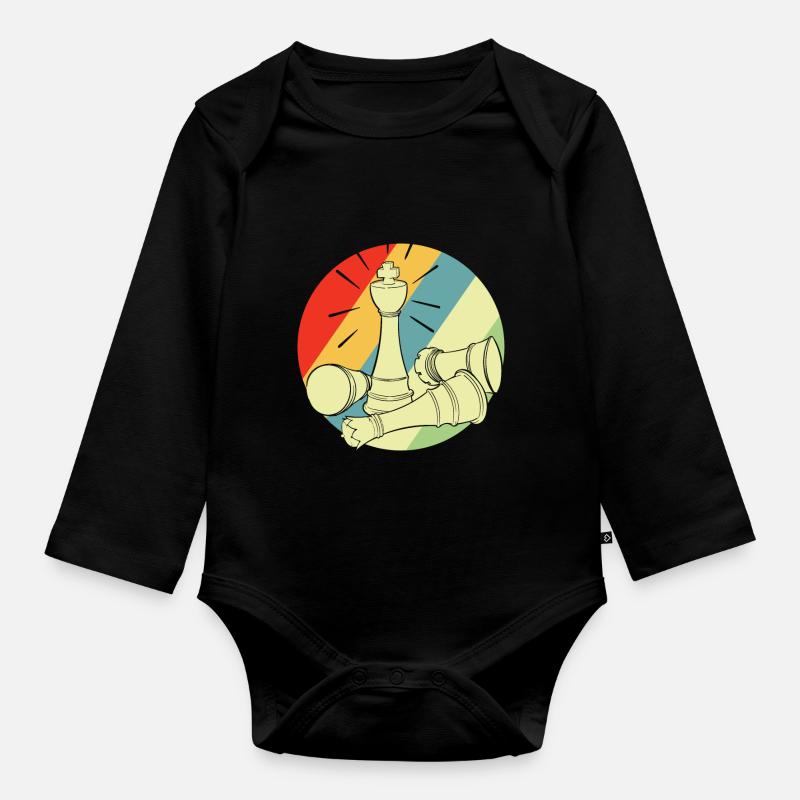 Schach retro Schachbrett Schachspiel Geschenkidee - Baby Bio-Langarm-Body - Schwarz