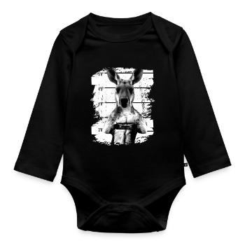 Prison kangaroo marsupial funny - Organic Longsleeve Baby Bodysuit - black - Front