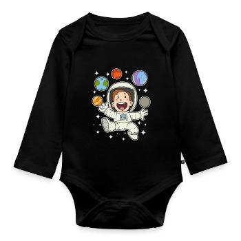 Astronaut Planet Star Space Space Space - Organic Longsleeve Baby Bodysuit - black - Front